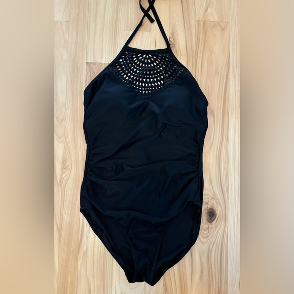 Merona Laser Cut Out Halter Tie One Piece Swimsuit Size Medium - Picture 2 of 7